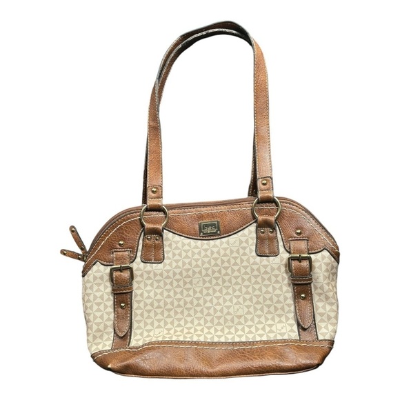 b.o.c. Tan & Brown Coated Canvas Shoulder Bag Medium Size 3 Section Handbag - Picture 9 of 16